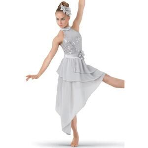 Dance Costume Weissman 8568 Medium Adult Gray Floral Lyrical Ballet Sequin